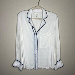 McGuire Women's White Button-Down Shirt Size L Long Sleeve Contrast Piping Casua